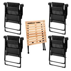 4 Adet Katlanır Kamp Sandalyesi ve Masa Seti - Rest - Taşıma Çantalı - Siyah - 130 KG Taşıma