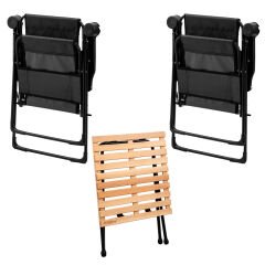 2 Adet Katlanır Kamp Sandalyesi ve Masa Seti - Rest - Taşıma Çantalı - Siyah - 130 KG Taşıma