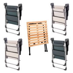 4 Adet Katlanır Kamp Sandalyesi ve Masa Seti - Rock - Haki / Kestane - Bardaklıklı - 140 KG