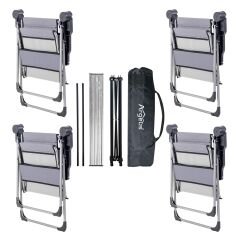 4 Adet Katlanır Kamp Sandalyesi ve Alüminyum Masa Seti - Rock Silver - Lacivert - Taşıma Çantalı