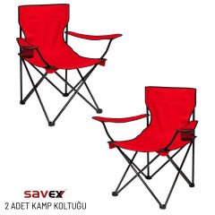 2 Adet Katlanır Kamp Sandalyesi - Piknik Plaj Sandalyesi - (DY.001) - Kırmızı - Taşıma Çantalı