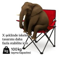 2 Adet Katlanır Kamp Sandalyesi - Piknik Plaj Sandalyesi - (DY.001) - Kırmızı - Taşıma Çantalı