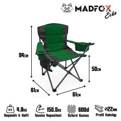 Katlanır Kamp Piknik Sandalyesi - Madfox Echo - Bardaklıklı - Yeşil - 547288 - Taşıma Çantalı