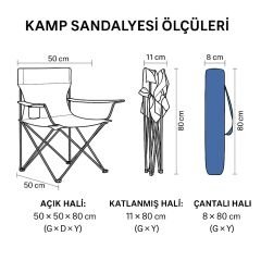 2 Adet Katlanır Kamp Sandalyesi ve Masa Seti - (DY.001) - Lacivert/Sarı - Plaj Sandalyesi