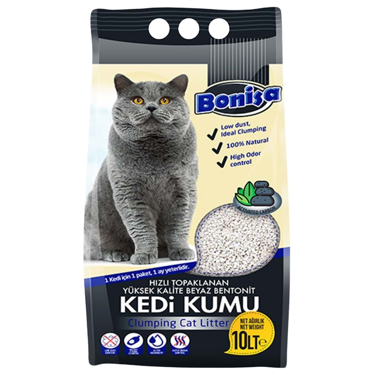 Bentonit Kedi Kumu - Bonisa - Active Carbon -  10 Lt