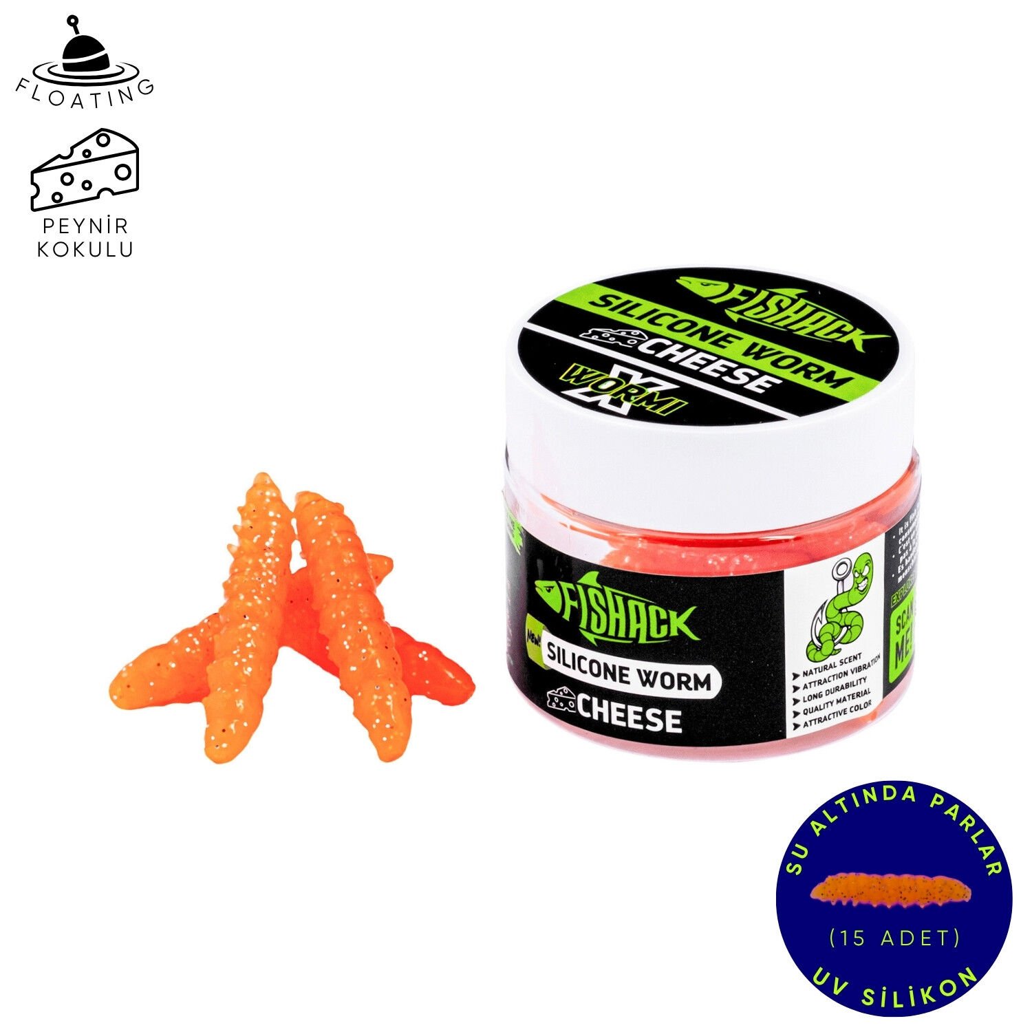 Silikon Yüzen Alabalık Yemi - Floating - 37mm - Peynir Kokulu - Turuncu - UV Silikon - Trout Bait