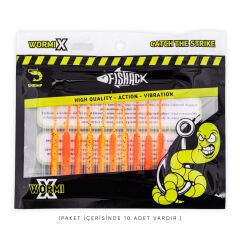 Silikon Kurt Yem - LRF Yem - 1g 52mm - Fishack Wormix - 10 Adet - Fluo Orange - UV Silikon