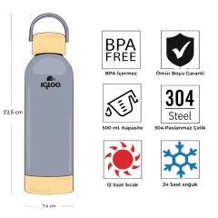 Çelik Pro Termos - Igloo - Hydrate - 500ml - Duman Mavi - 205694