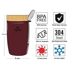 Çelik Yemek Termos - Igloo - Bamboo - 500 ml - Bordo - 205789