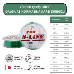 Yeşil Olta Misinası - Japon Materyal - 150 Metre - Pro S-Line - 0,23mm