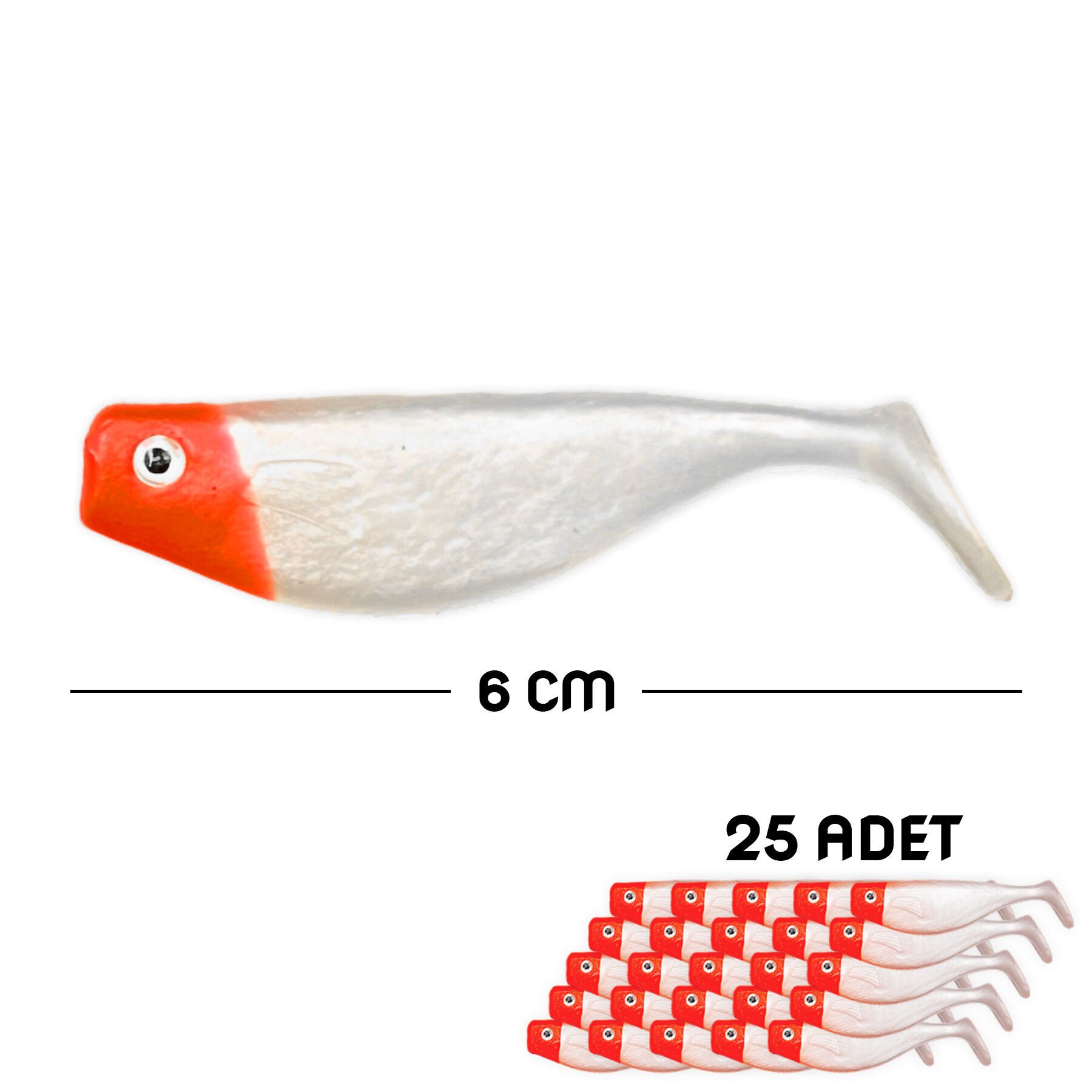 Silikon Sahte Balık Yem - DFT - 6cm - Kırmızı/Beyaz (141-3017) - 25'li Paket
