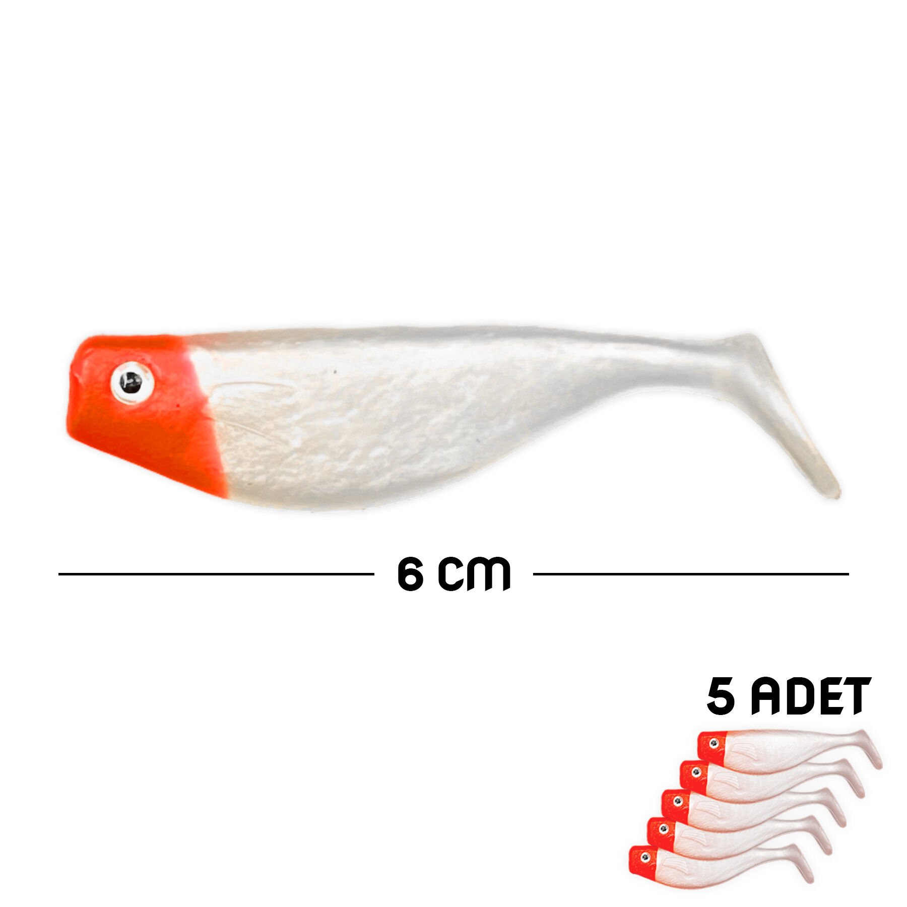 Silikon Sahte Balık Yem - DFT - 6cm - Kırmızı/Beyaz (141-3017) - 5'li Paket