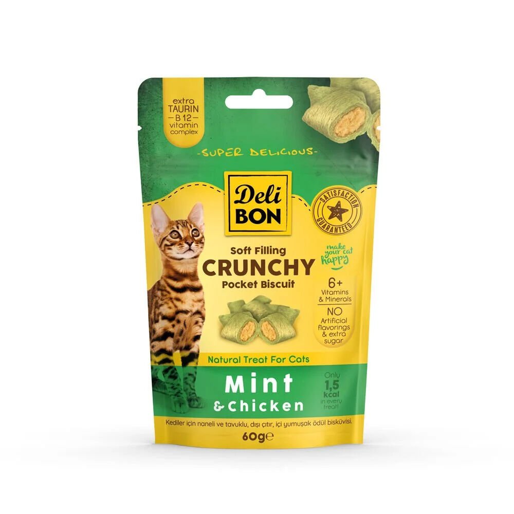 Delibon Crunchy Tavuklu ve Naneli İçi Dolgulu Kedi Ödül Bisküvisi 60 Gr