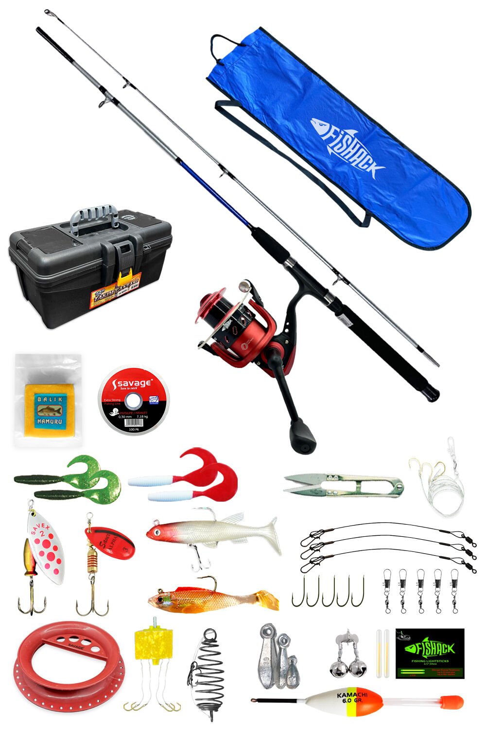 Fishack 25 Parça Spin At-Çek Deniz ve Göl Olta Seti M - 1.50MT / 10-30GR