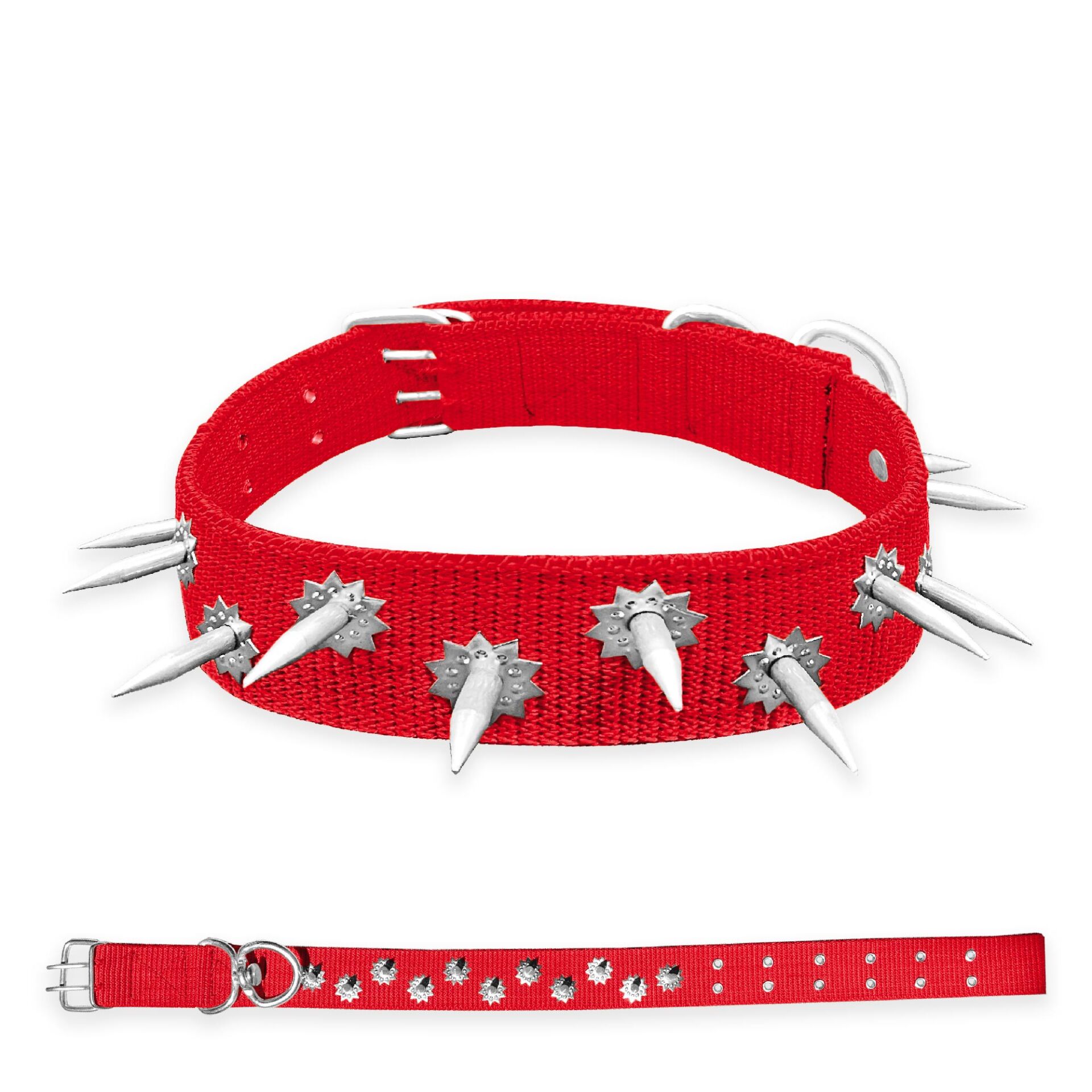Dokuma Çivili Köpek Boyun Tasması - 4*70 cm - Kırmızı
