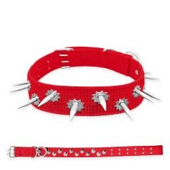 Dokuma Çivili Köpek Boyun Tasması - 4*70 cm - Kırmızı