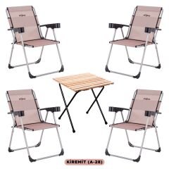 4 Adet Katlanır Kamp Sandalyesi ve Masa Seti - Rock - Kiremit - Bardaklıklı - 140 KG