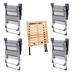 4 Adet Katlanır Kamp Sandalyesi ve Masa Seti - Rock - Lacivert - Bardaklıklı - 140 KG