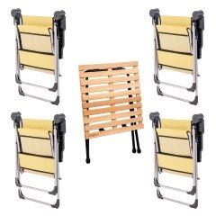 4 Adet Katlanır Kamp Sandalyesi ve Masa Seti - Rock - Hardal - Bardaklıklı - 140 KG