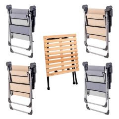 4 Adet Katlanır Kamp Sandalyesi ve Masa Seti - Rock - Bej/Lacivert - Bardaklıklı - 140 KG