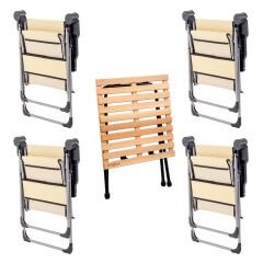 4 Adet Katlanır Kamp Sandalyesi ve Masa Seti - Rock - Buğday - Bardaklıklı - 140 KG